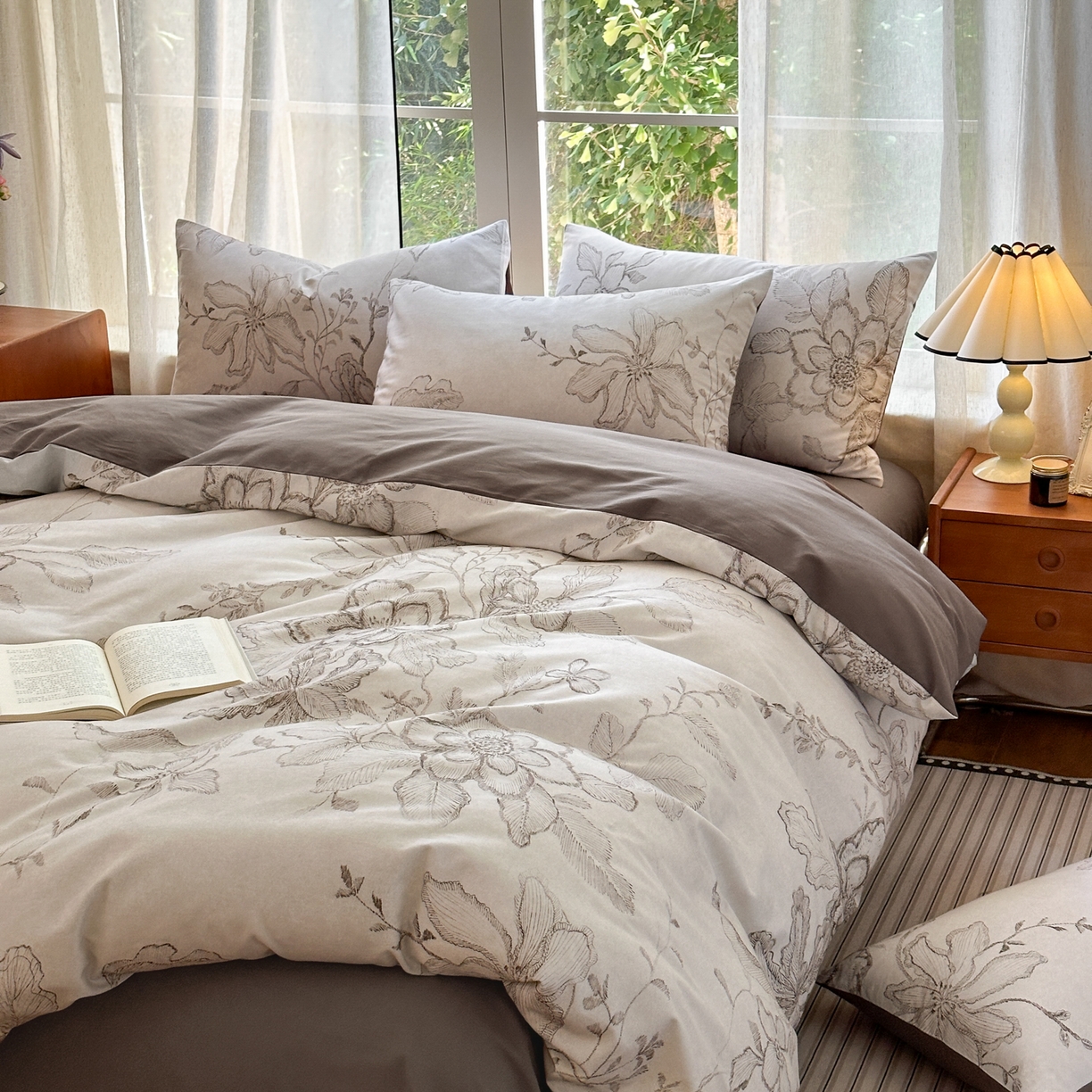 91家纺网 家纺一手货源 找家纺 优彩 2025新款数码印花全棉纯棉磨毛四件套 镜花水月