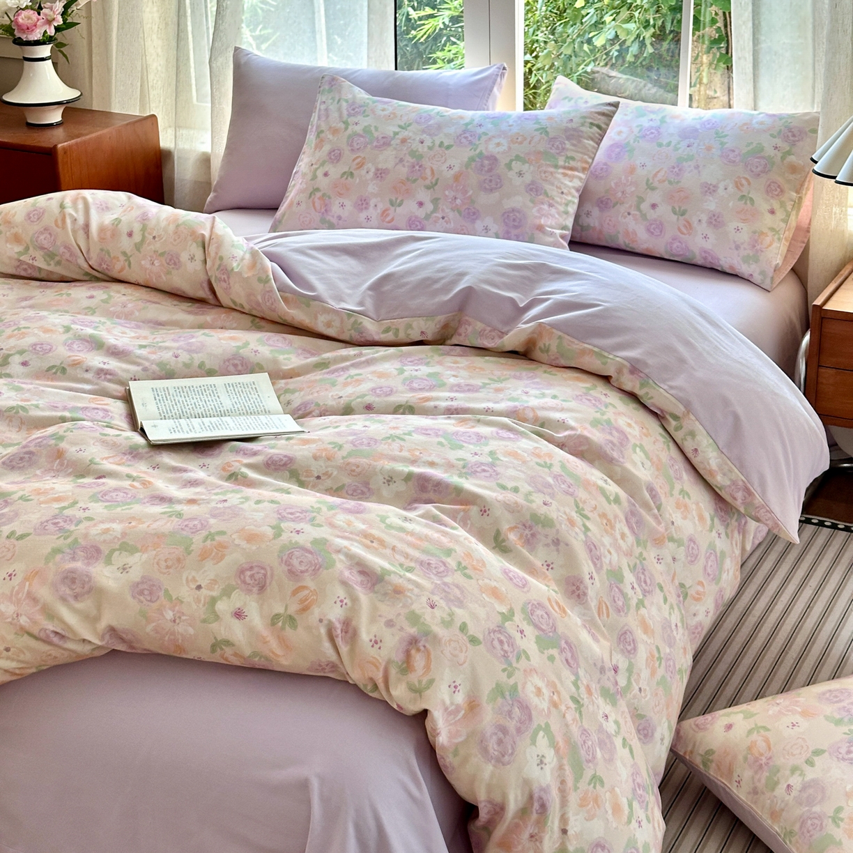 91家纺网 家纺一手货源 找家纺 优彩 2025新款数码印花全棉纯棉磨毛四件套 可丽蔷薇