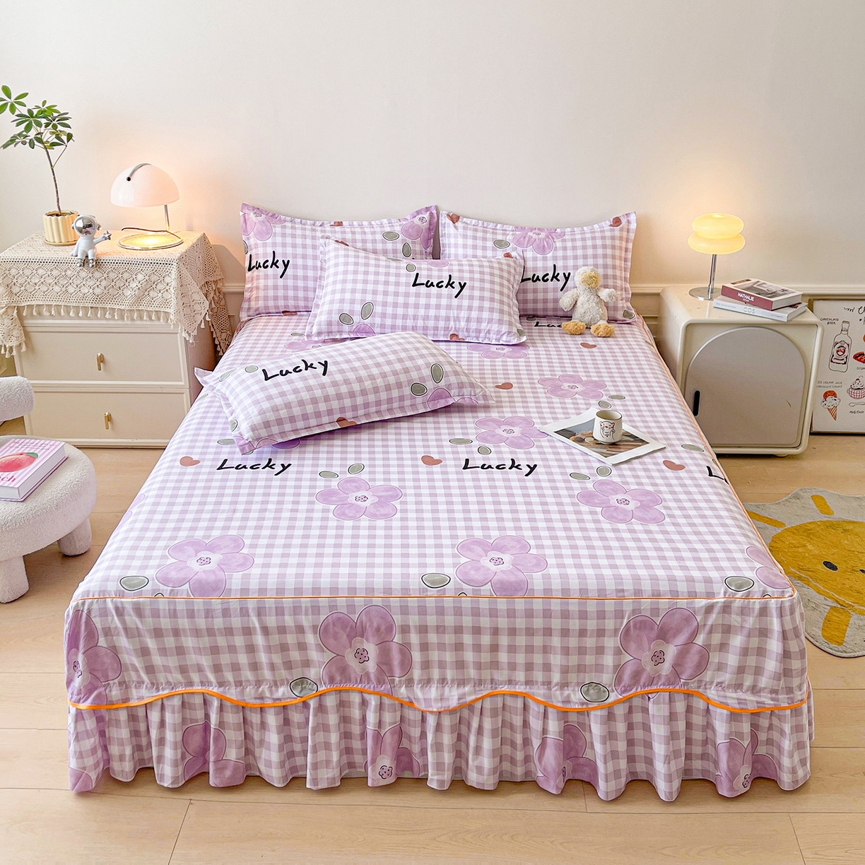 91家纺网 家纺一手货源 找家纺 笠裙家纺 2025新款磨毛S边韩版防滑床裙单床裙床裙单件 花舞