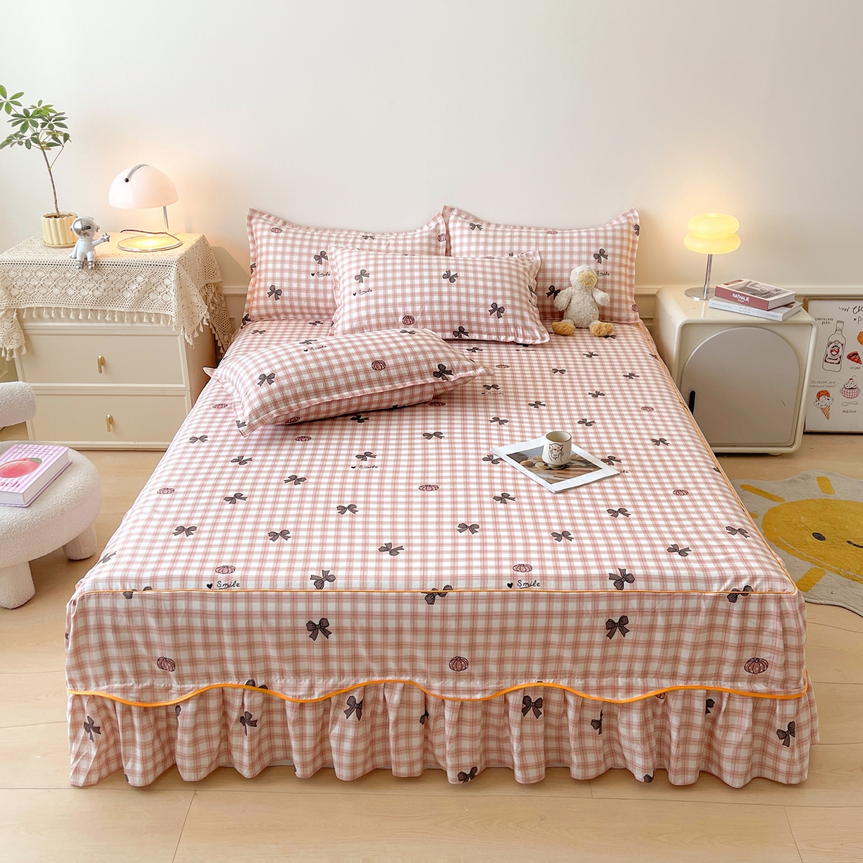 91家纺网 家纺一手货源 找家纺 笠裙家纺 2025新款磨毛S边韩版防滑床裙单床裙床裙单件 蝶恋