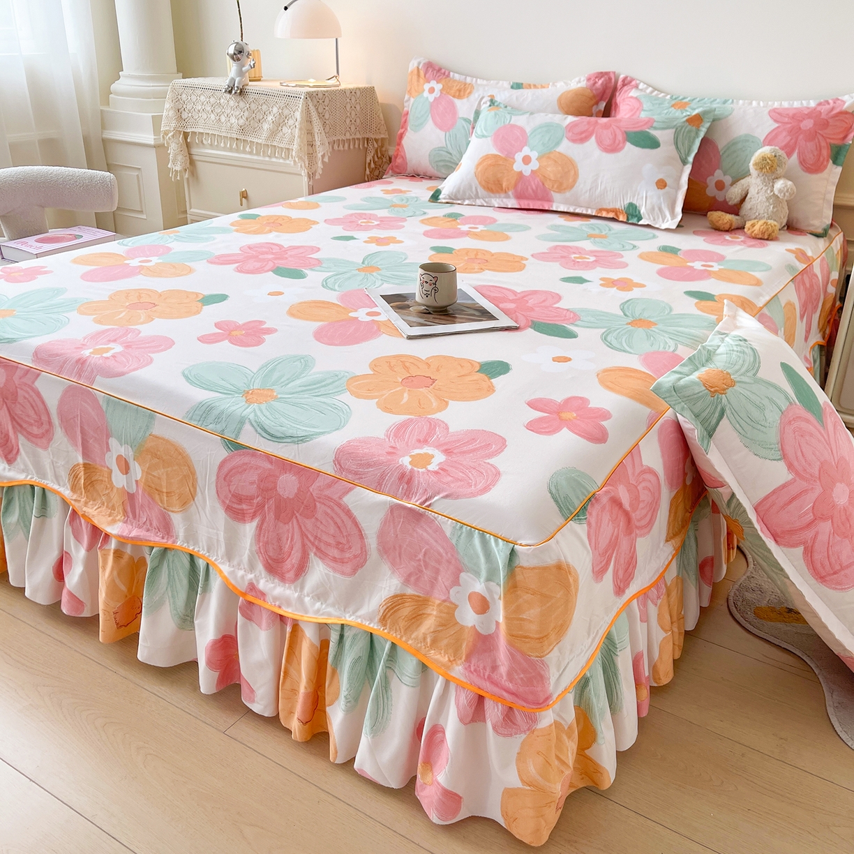 91家纺网 家纺一手货源 找家纺 （总）笠裙家纺 2025新款磨毛S边韩版防滑床裙单床裙床裙单件