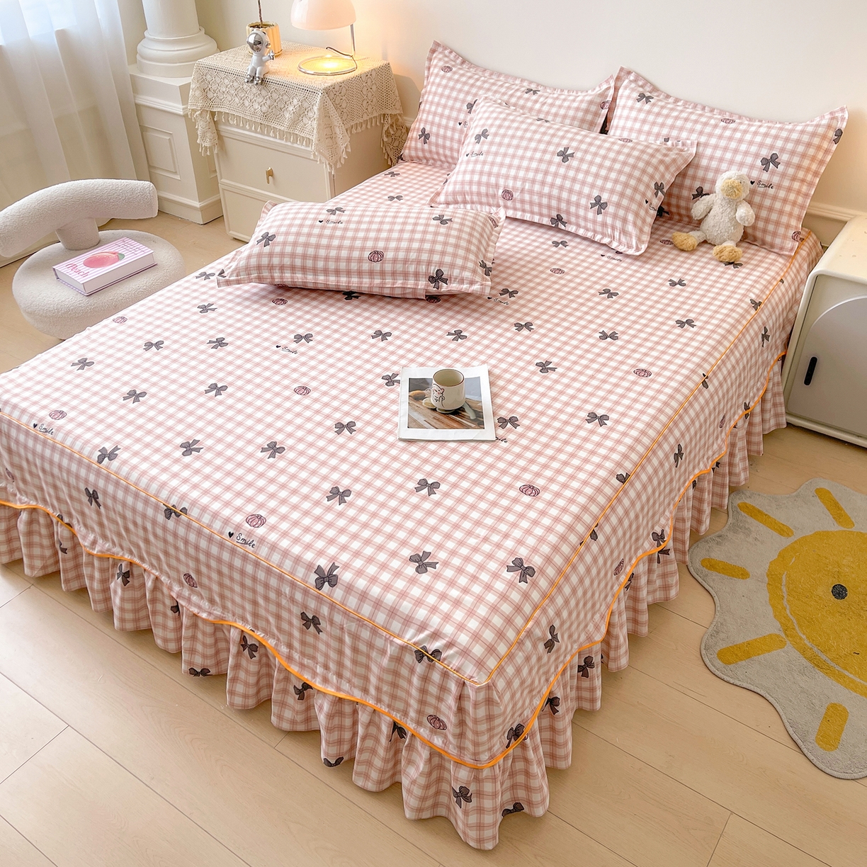 91家纺网 家纺一手货源 找家纺 笠裙家纺 2025新款磨毛S边韩版防滑床裙单床裙床裙单件 蝶恋