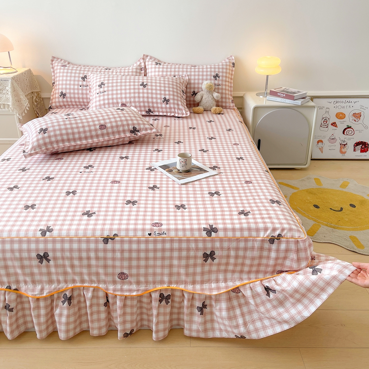 91家纺网 家纺一手货源 找家纺 笠裙家纺 2025新款磨毛S边韩版防滑床裙单床裙床裙单件 蝶恋