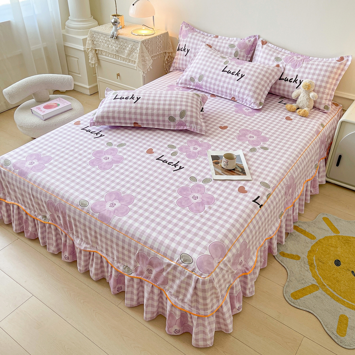 91家纺网 家纺一手货源 找家纺 笠裙家纺 2025新款磨毛S边韩版防滑床裙单床裙床裙单件 花舞