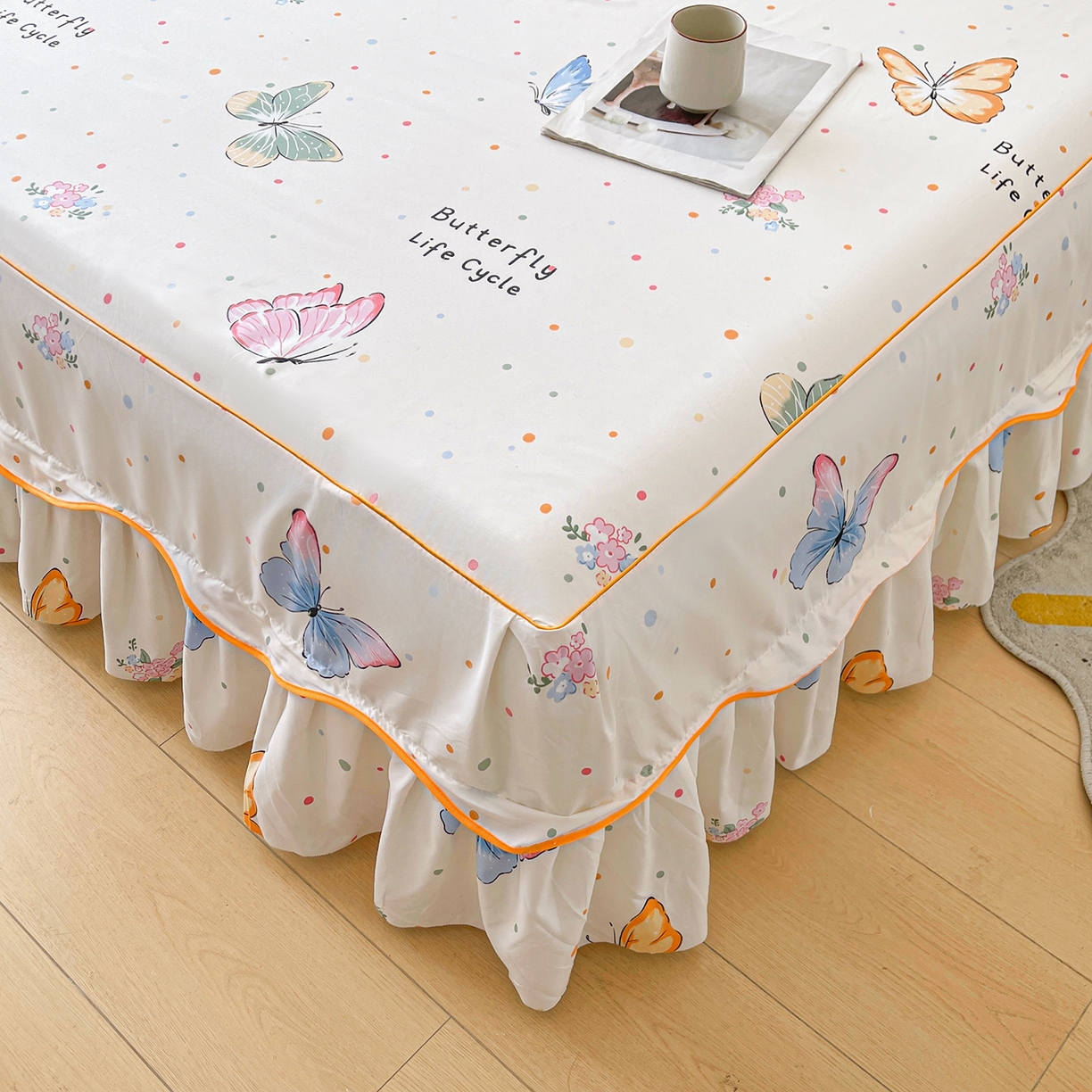 91家纺网 家纺一手货源 找家纺 笠裙家纺 2025新款磨毛S边韩版防滑床裙单床裙床裙单件 比翼