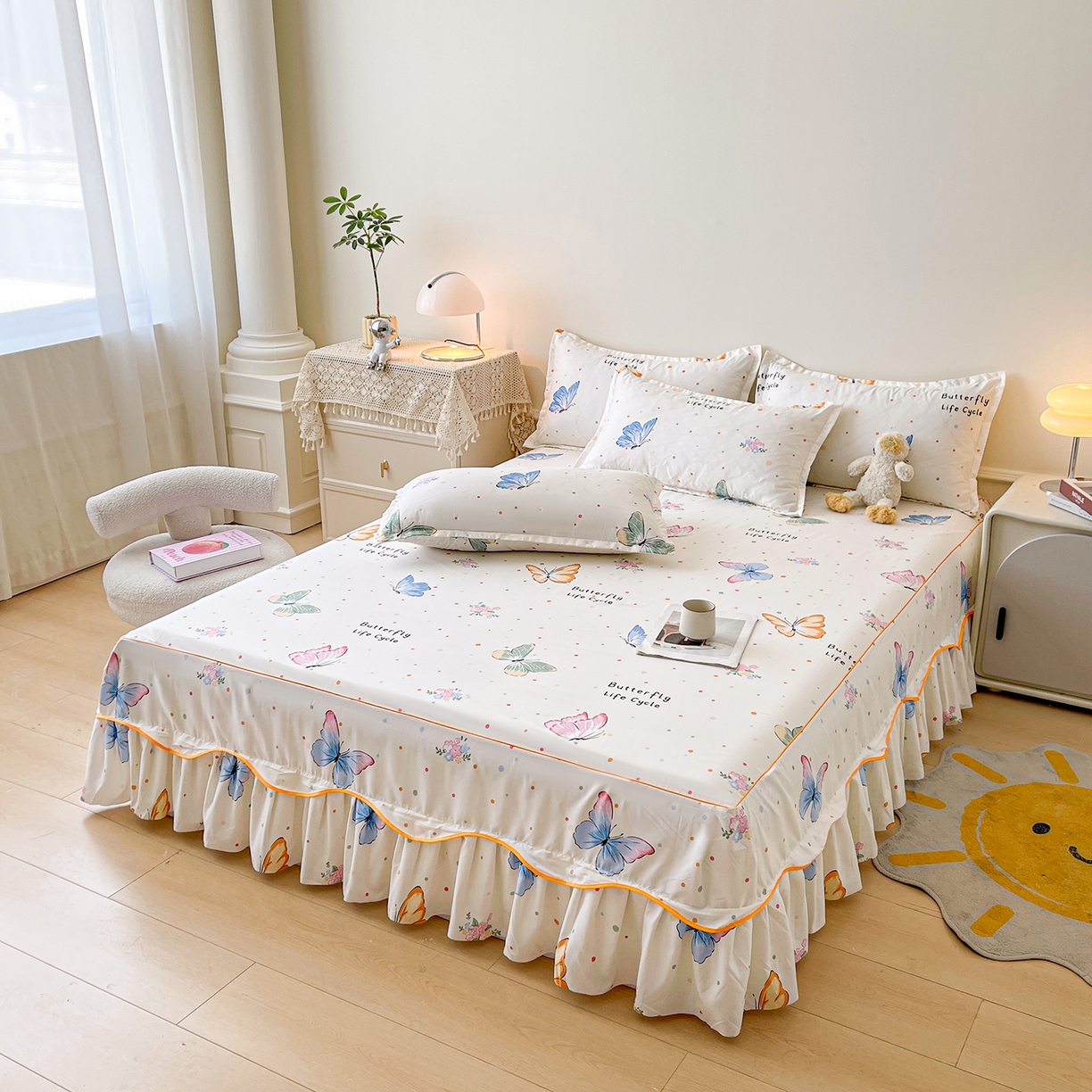 91家纺网 家纺一手货源 找家纺 笠裙家纺 2025新款磨毛S边韩版防滑床裙单床裙床裙单件 比翼