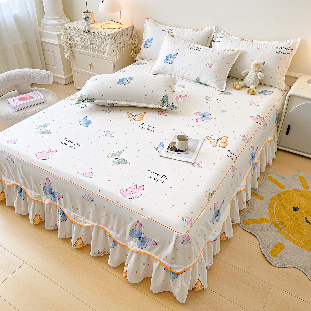 91家纺网 家纺一手货源 找家纺 笠裙家纺 2025新款磨毛S边韩版防滑床裙单床裙床裙单件 比翼