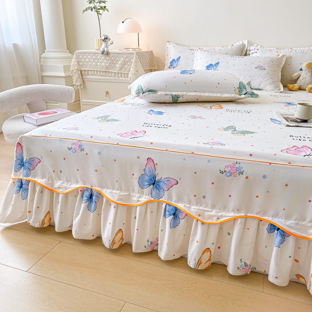 91家纺网 家纺一手货源 找家纺 笠裙家纺 2025新款磨毛S边韩版防滑床裙单床裙床裙单件 比翼