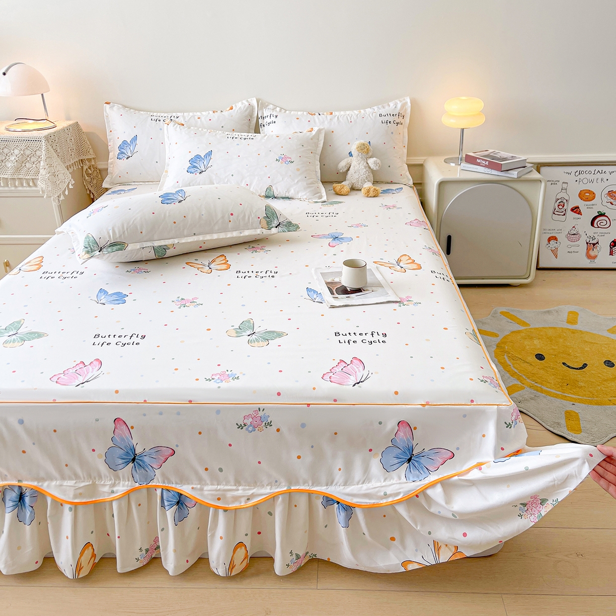 91家纺网 家纺一手货源 找家纺 笠裙家纺 2025新款磨毛S边韩版防滑床裙单床裙床裙单件 比翼