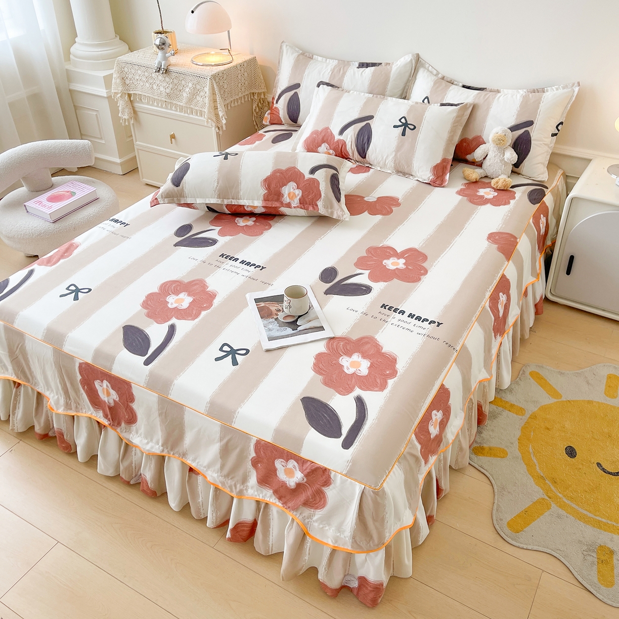 91家纺网 家纺一手货源 找家纺 笠裙家纺 2025新款磨毛S边韩版防滑床裙单床裙床裙单件 宠爱