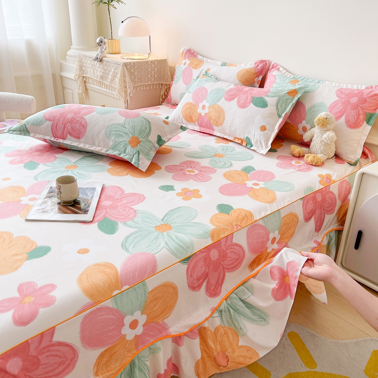 91家纺网 家纺一手货源 找家纺 笠裙家纺 2025新款磨毛S边韩版防滑床裙单床裙床裙单件 美好