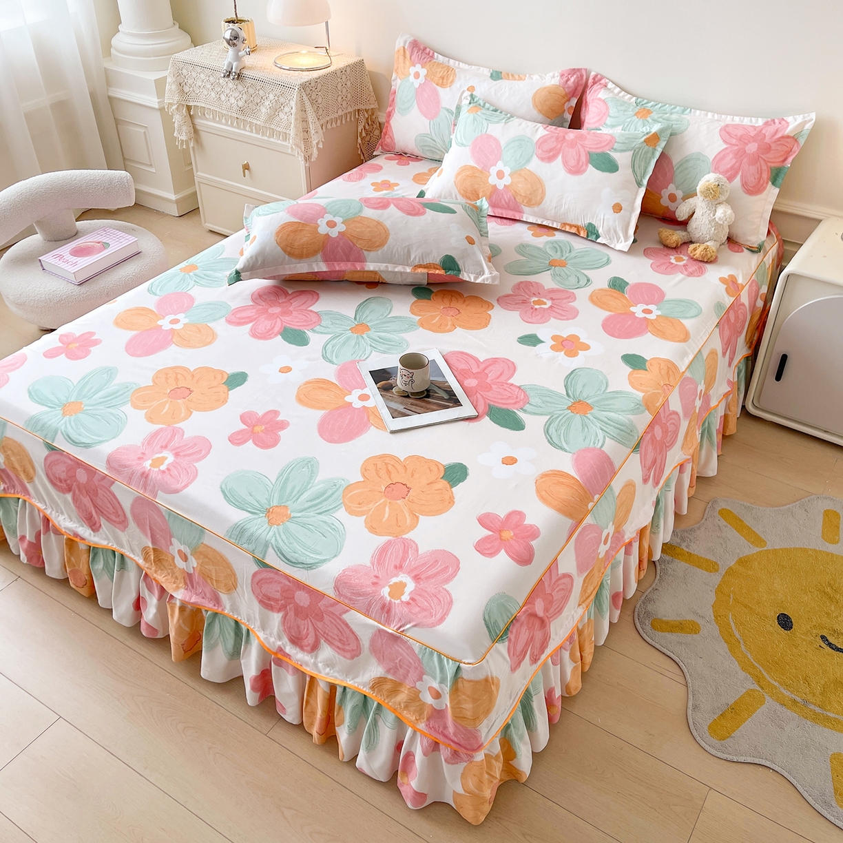 91家纺网 家纺一手货源 找家纺 笠裙家纺 2025新款磨毛S边韩版防滑床裙单床裙床裙单件 美好