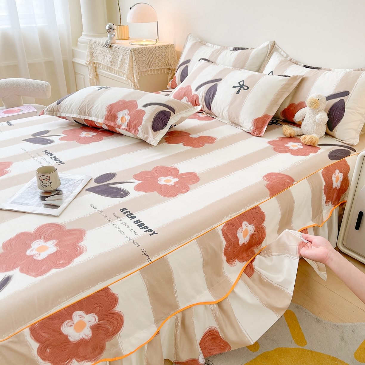 91家纺网 家纺一手货源 找家纺 笠裙家纺 2025新款磨毛S边韩版防滑床裙单床裙床裙单件 宠爱