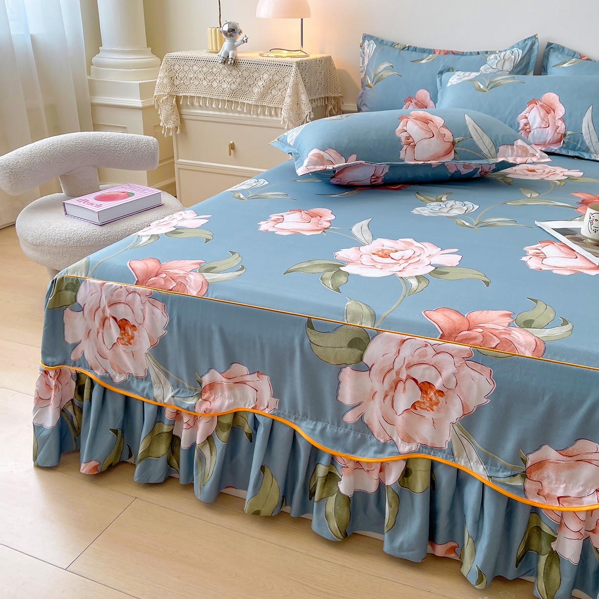 91家纺网 家纺一手货源 找家纺 笠裙家纺 2025新款磨毛S边韩版防滑床裙单床裙床裙单件 婉华