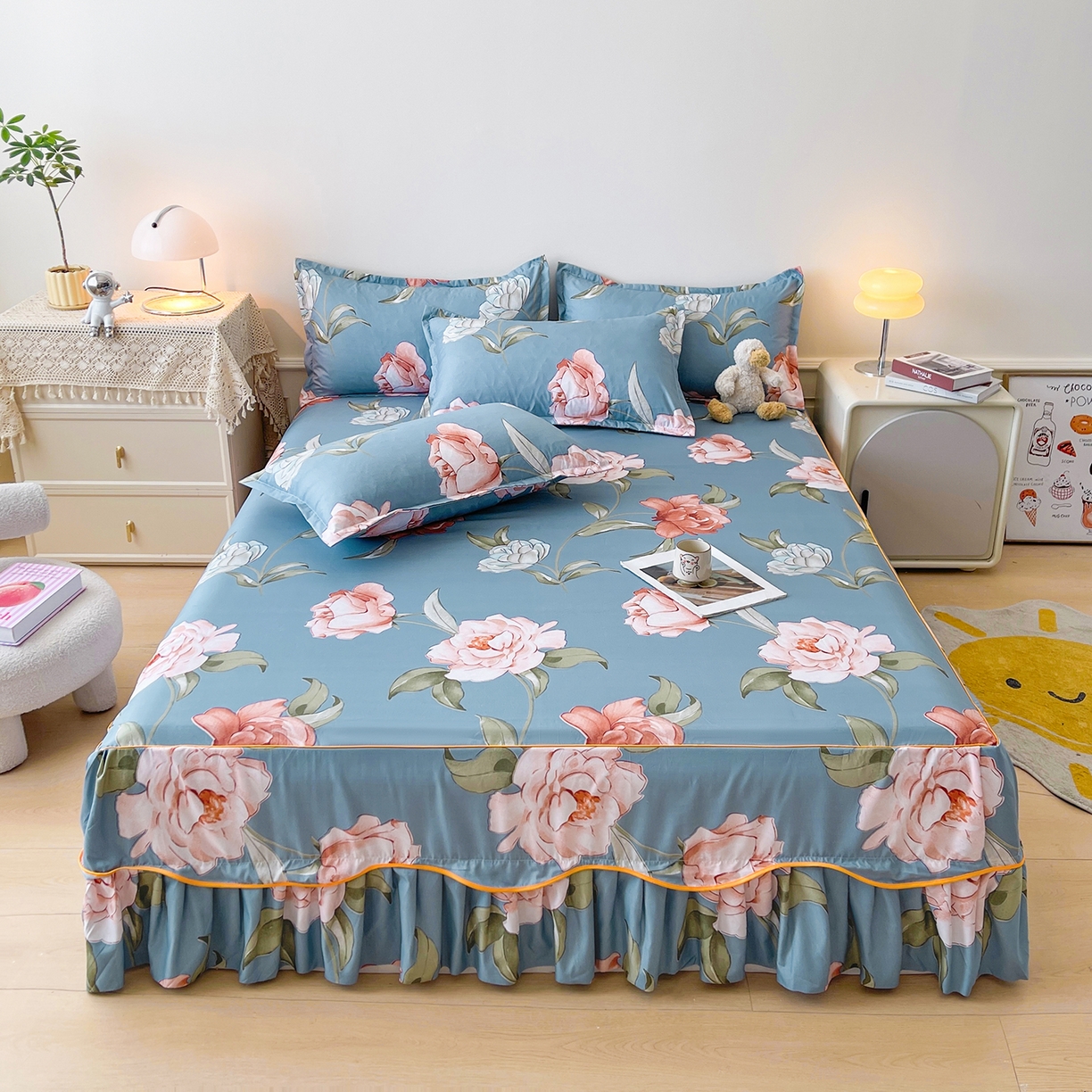 91家纺网 家纺一手货源 找家纺 笠裙家纺 2025新款磨毛S边韩版防滑床裙单床裙床裙单件 婉华