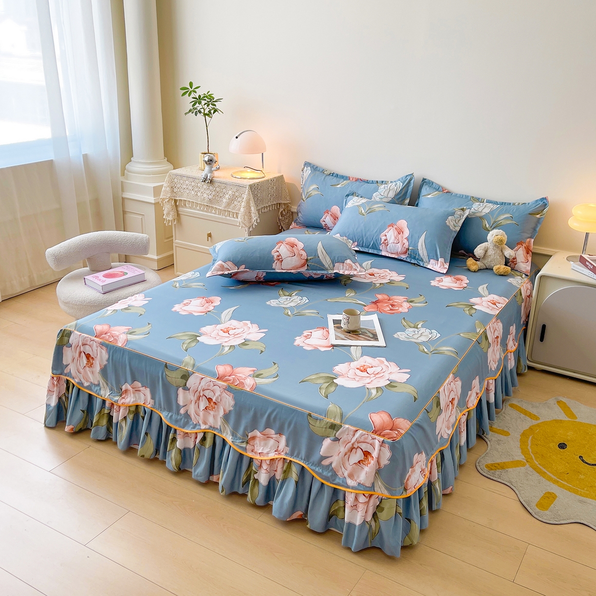 91家纺网 家纺一手货源 找家纺 笠裙家纺 2025新款磨毛S边韩版防滑床裙单床裙床裙单件 婉华