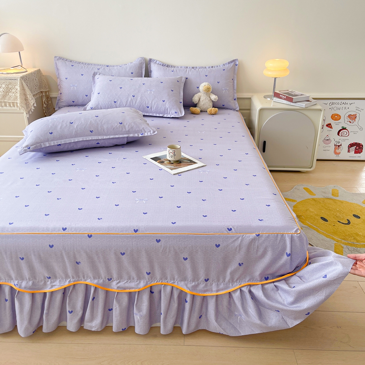 91家纺网 家纺一手货源 找家纺 笠裙家纺 2025新款磨毛S边韩版防滑床裙单床裙床裙单件 心律