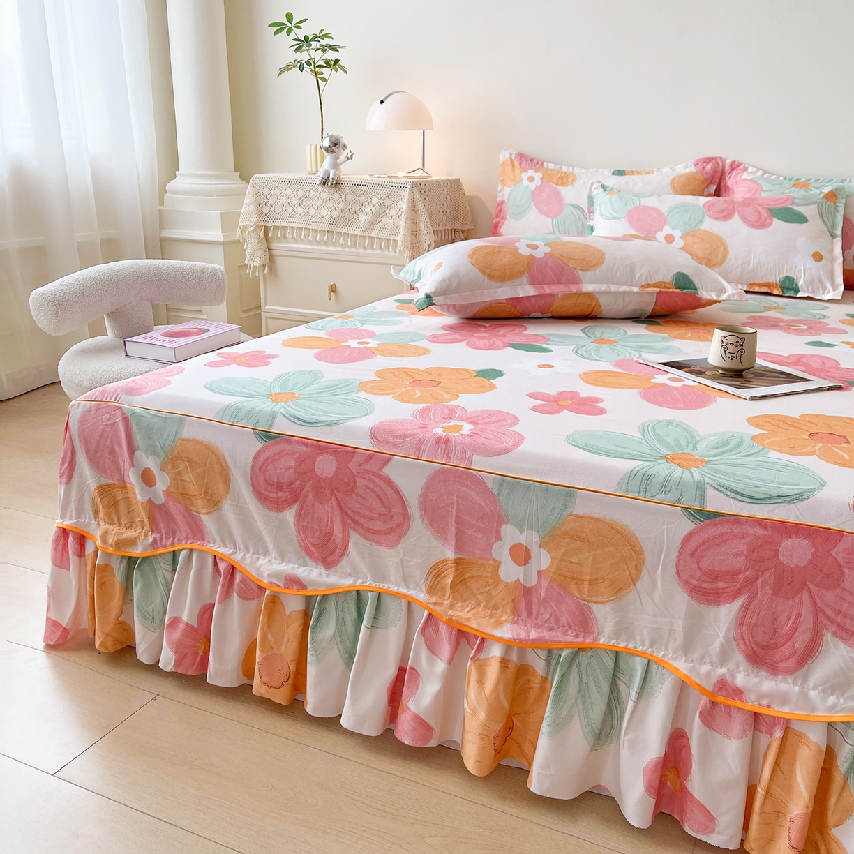 91家纺网 家纺一手货源 找家纺 笠裙家纺 2025新款磨毛S边韩版防滑床裙单床裙床裙单件 美好