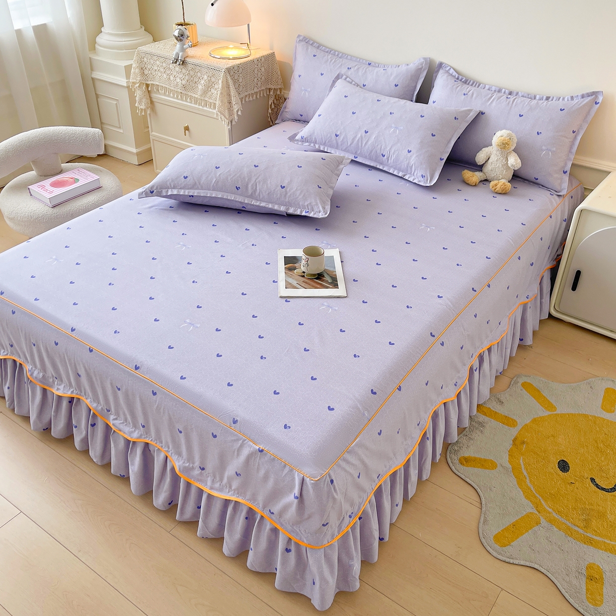 91家纺网 家纺一手货源 找家纺 笠裙家纺 2025新款磨毛S边韩版防滑床裙单床裙床裙单件 心律