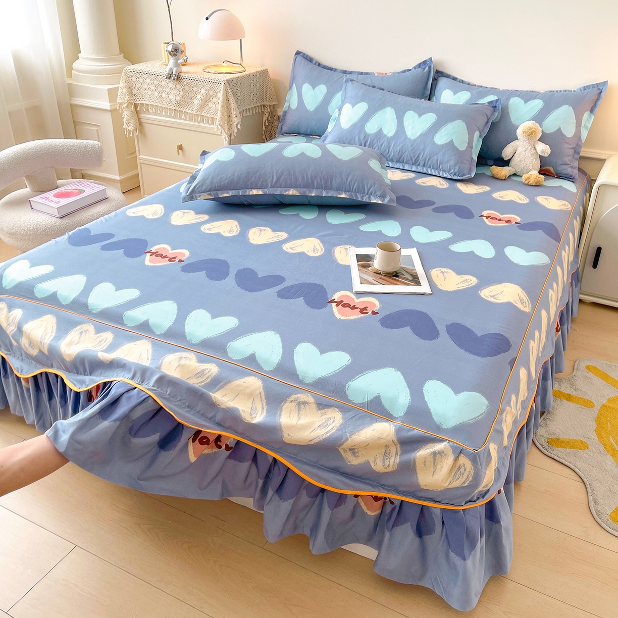 91家纺网 家纺一手货源 找家纺 笠裙家纺 2025新款磨毛S边韩版防滑床裙单床裙床裙单件 心定律