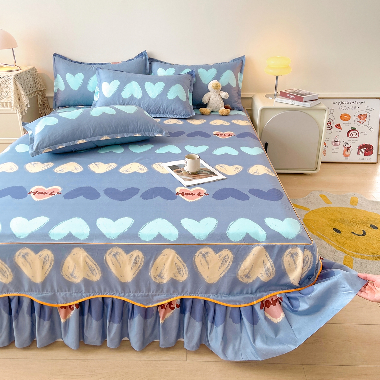 91家纺网 家纺一手货源 找家纺 笠裙家纺 2025新款磨毛S边韩版防滑床裙单床裙床裙单件 心定律