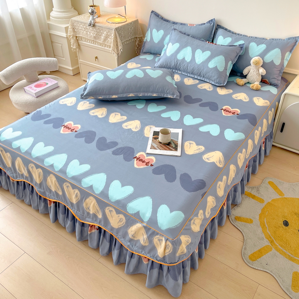 91家纺网 家纺一手货源 找家纺 笠裙家纺 2025新款磨毛S边韩版防滑床裙单床裙床裙单件 心定律