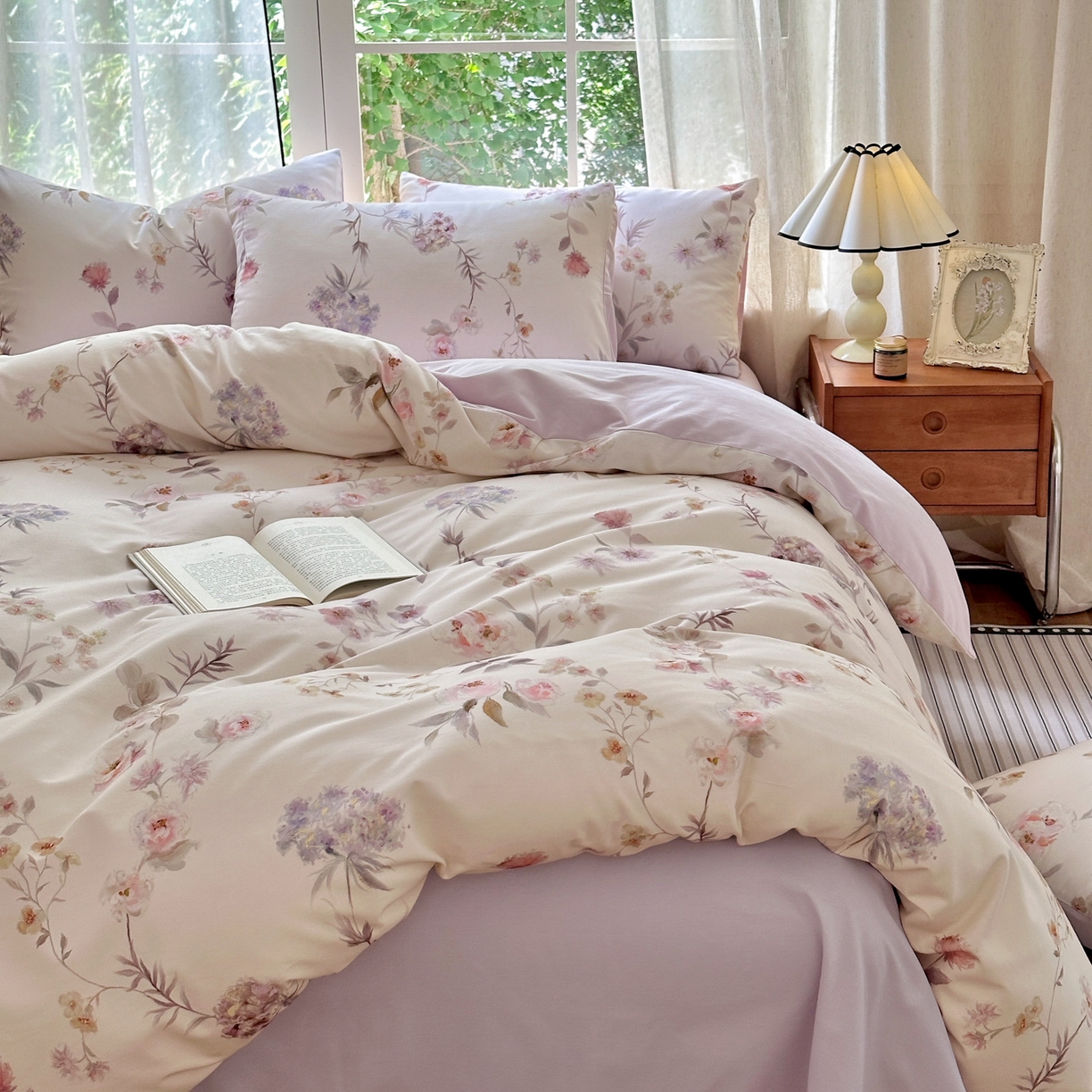 91家纺网 家纺一手货源 找家纺 优彩 2025新款数码印花全棉纯棉磨毛四件套 艾丽娅