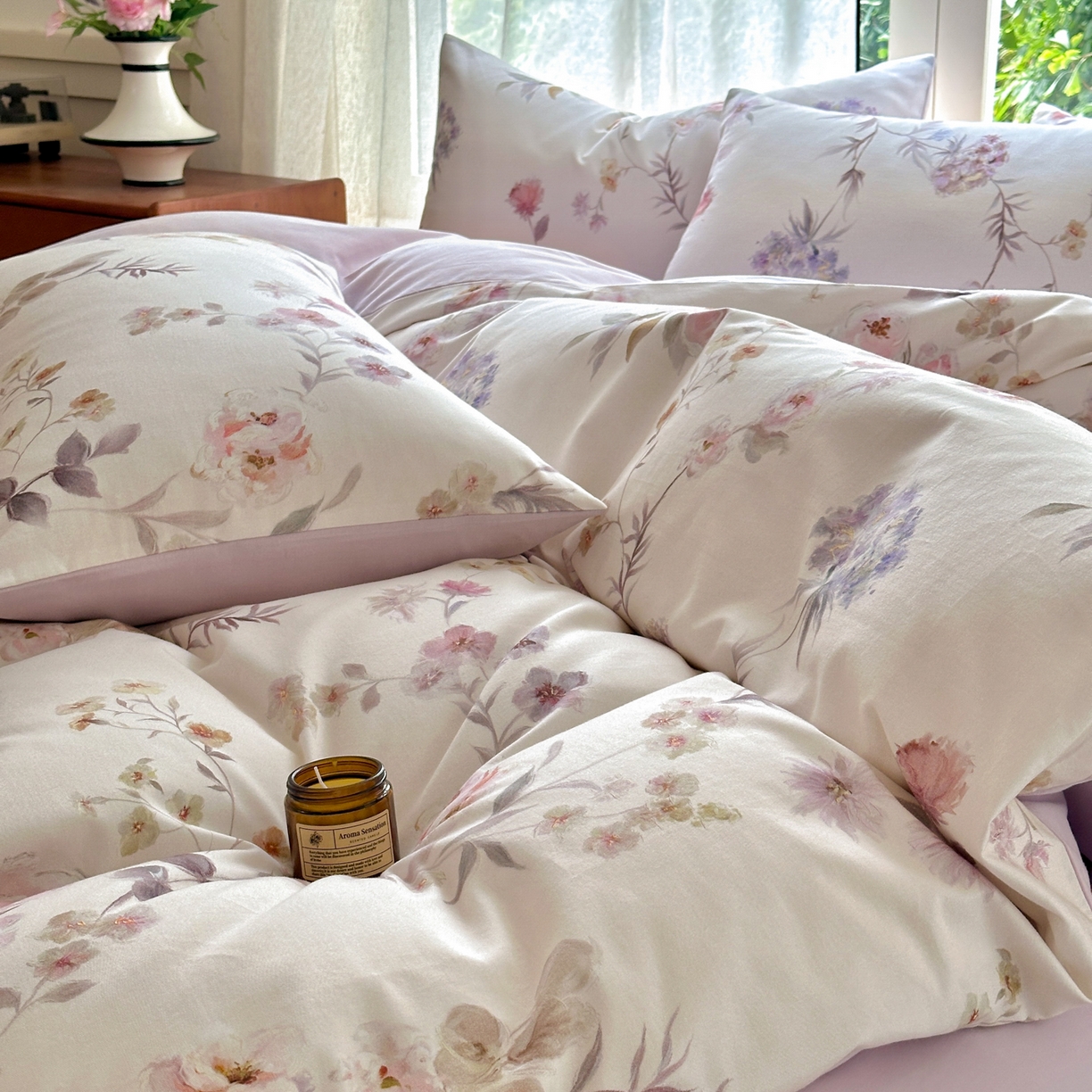 91家纺网 家纺一手货源 找家纺 优彩 2025新款数码印花全棉纯棉磨毛四件套 艾丽娅