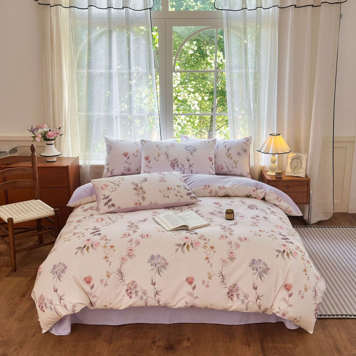 91家纺网 家纺一手货源 找家纺 优彩 2025新款数码印花全棉纯棉磨毛四件套 艾丽娅