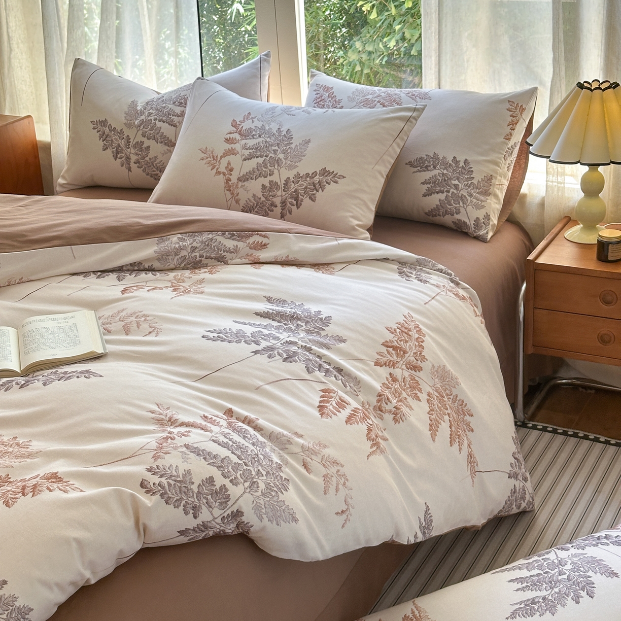 91家纺网 家纺一手货源 找家纺 优彩 2025新款数码印花全棉纯棉磨毛四件套 草木绮梦