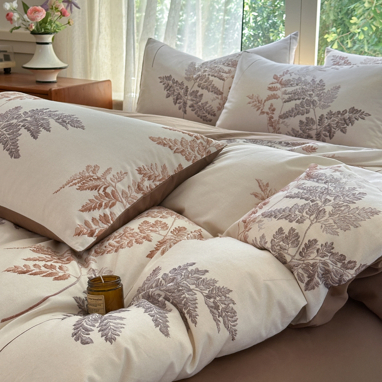 91家纺网 家纺一手货源 找家纺 优彩 2025新款数码印花全棉纯棉磨毛四件套 草木绮梦