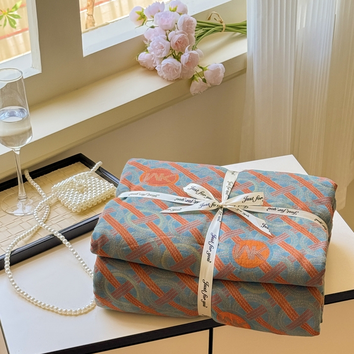 91家纺网 家纺一手货源 找家纺 江南春家纺【幻-暖纱】2025新款A类100%全棉色织提花双层纱四件套 【幻-暖纱】琉璃时光-兰桔