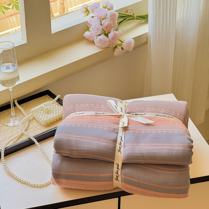 91家纺网 家纺一手货源 找家纺 江南春家纺【幻-暖纱】2025新款A类100%全棉色织提花双层纱四件套 【幻-暖纱】云野-桔灰