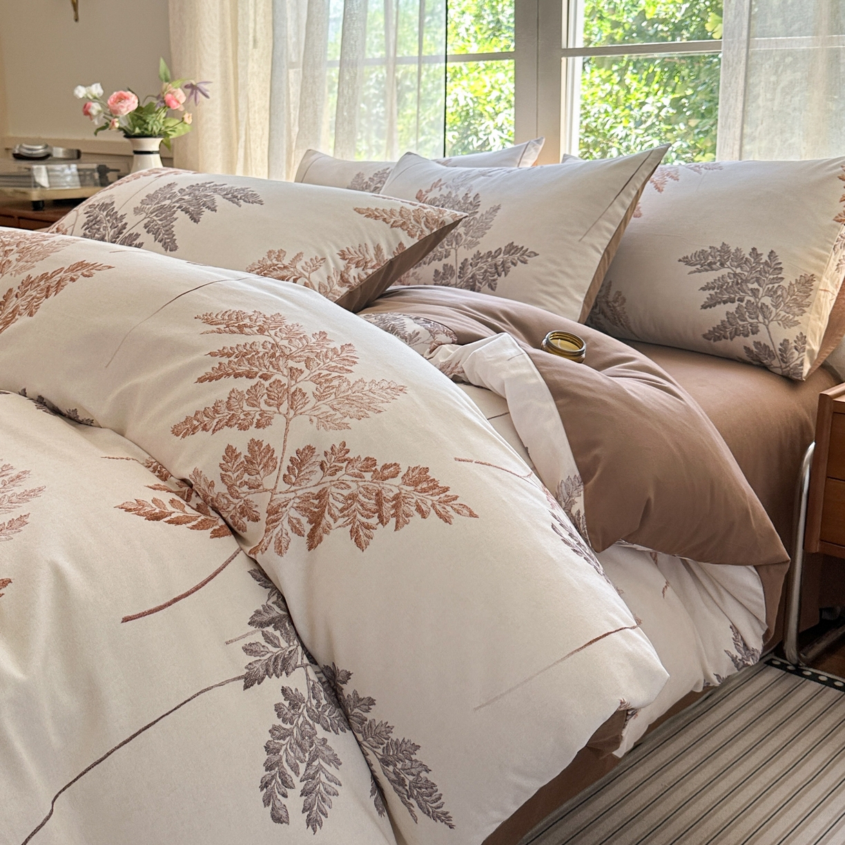 91家纺网 家纺一手货源 找家纺 优彩 2025新款数码印花全棉纯棉磨毛四件套 草木绮梦