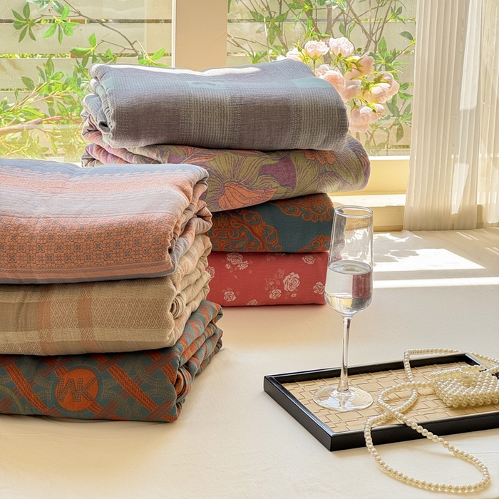 91家纺网 家纺一手货源 找家纺 江南春家纺【幻-暖纱】2025新款A类100%全棉色织提花双层纱四件套 组合图仅供参考