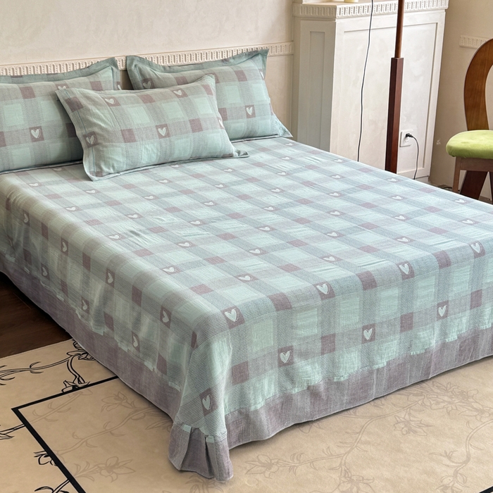 91家纺网 家纺一手货源 找家纺 （总）江南春家纺【幻-暖纱】2025新款A类100%全棉色织提花双层纱四件套