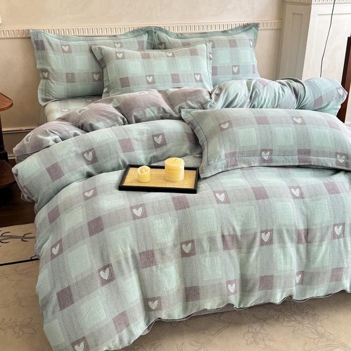 91家纺网 家纺一手货源 找家纺 （总）江南春家纺【幻-暖纱】2025新款A类100%全棉色织提花双层纱四件套