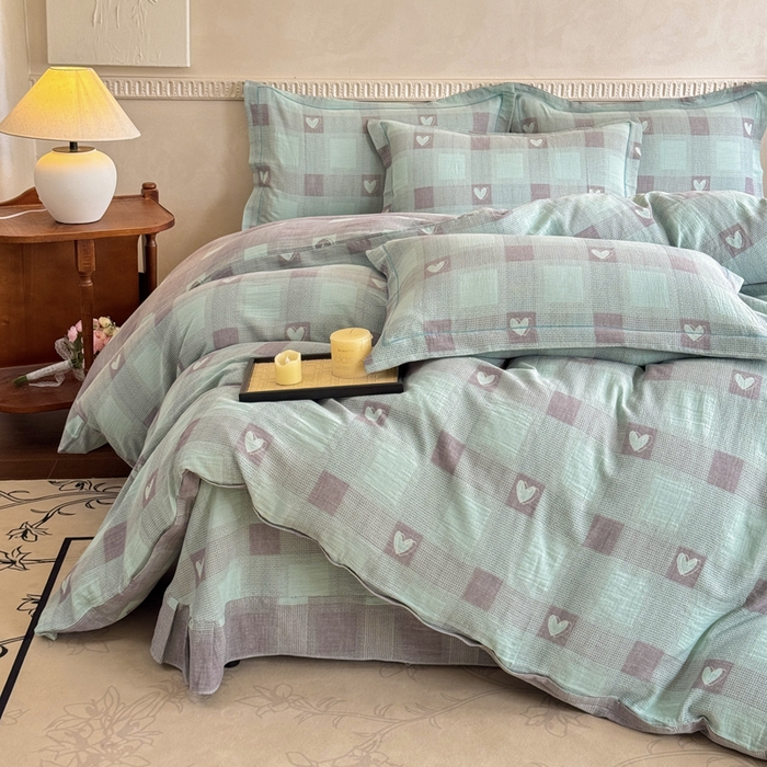 91家纺网 家纺一手货源 找家纺 （总）江南春家纺【幻-暖纱】2025新款A类100%全棉色织提花双层纱四件套