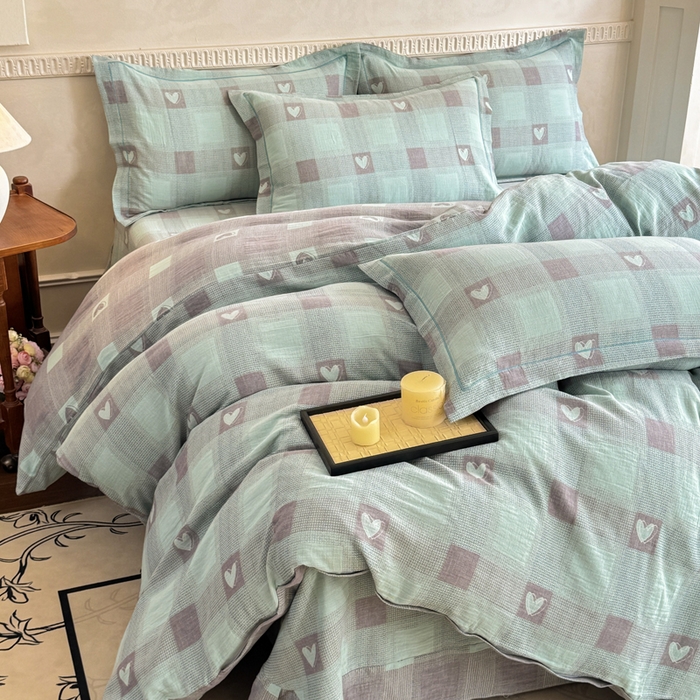 91家纺网 家纺一手货源 找家纺 （总）江南春家纺【幻-暖纱】2025新款A类100%全棉色织提花双层纱四件套