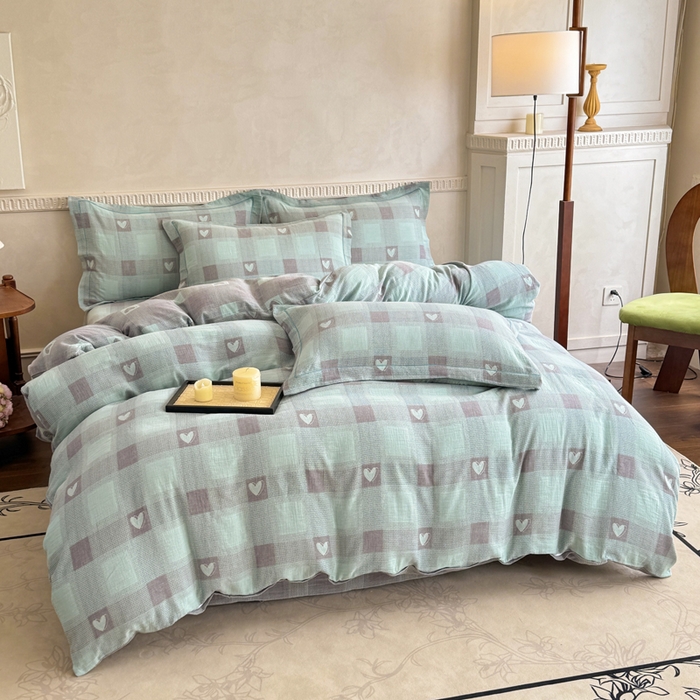 91家纺网 家纺一手货源 找家纺 （总）江南春家纺【幻-暖纱】2025新款A类100%全棉色织提花双层纱四件套