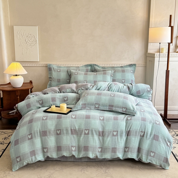 91家纺网 家纺一手货源 找家纺 （总）江南春家纺【幻-暖纱】2025新款A类100%全棉色织提花双层纱四件套