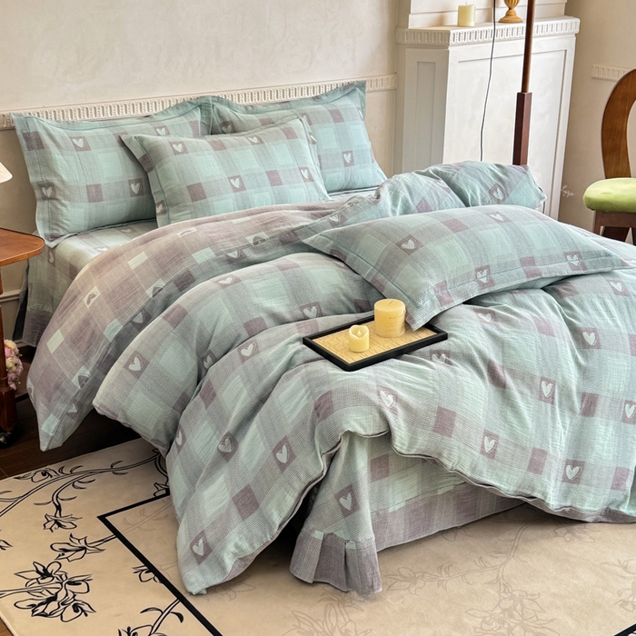 91家纺网 家纺一手货源 找家纺 （总）江南春家纺【幻-暖纱】2025新款A类100%全棉色织提花双层纱四件套