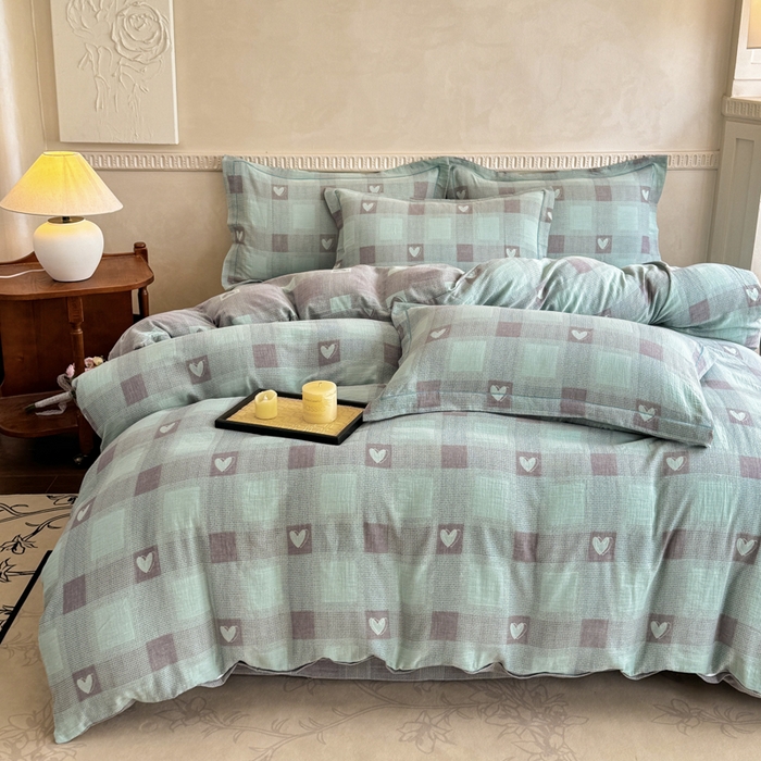 91家纺网 家纺一手货源 找家纺 （总）江南春家纺【幻-暖纱】2025新款A类100%全棉色织提花双层纱四件套