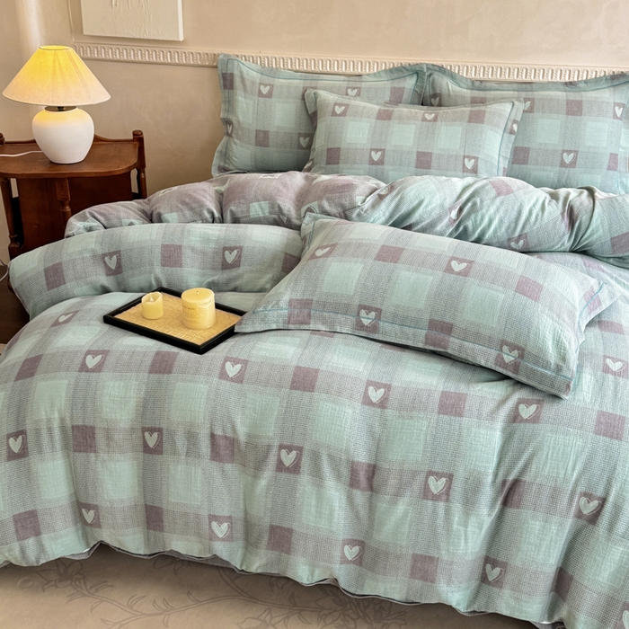 91家纺网 家纺一手货源 找家纺 （总）江南春家纺【幻-暖纱】2025新款A类100%全棉色织提花双层纱四件套