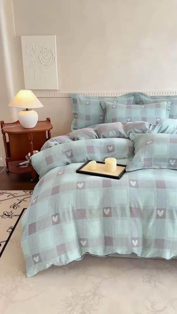 91家纺网 家纺一手货源 找家纺 （总）江南春家纺【幻-暖纱】2025新款A类100%全棉色织提花双层纱四件套