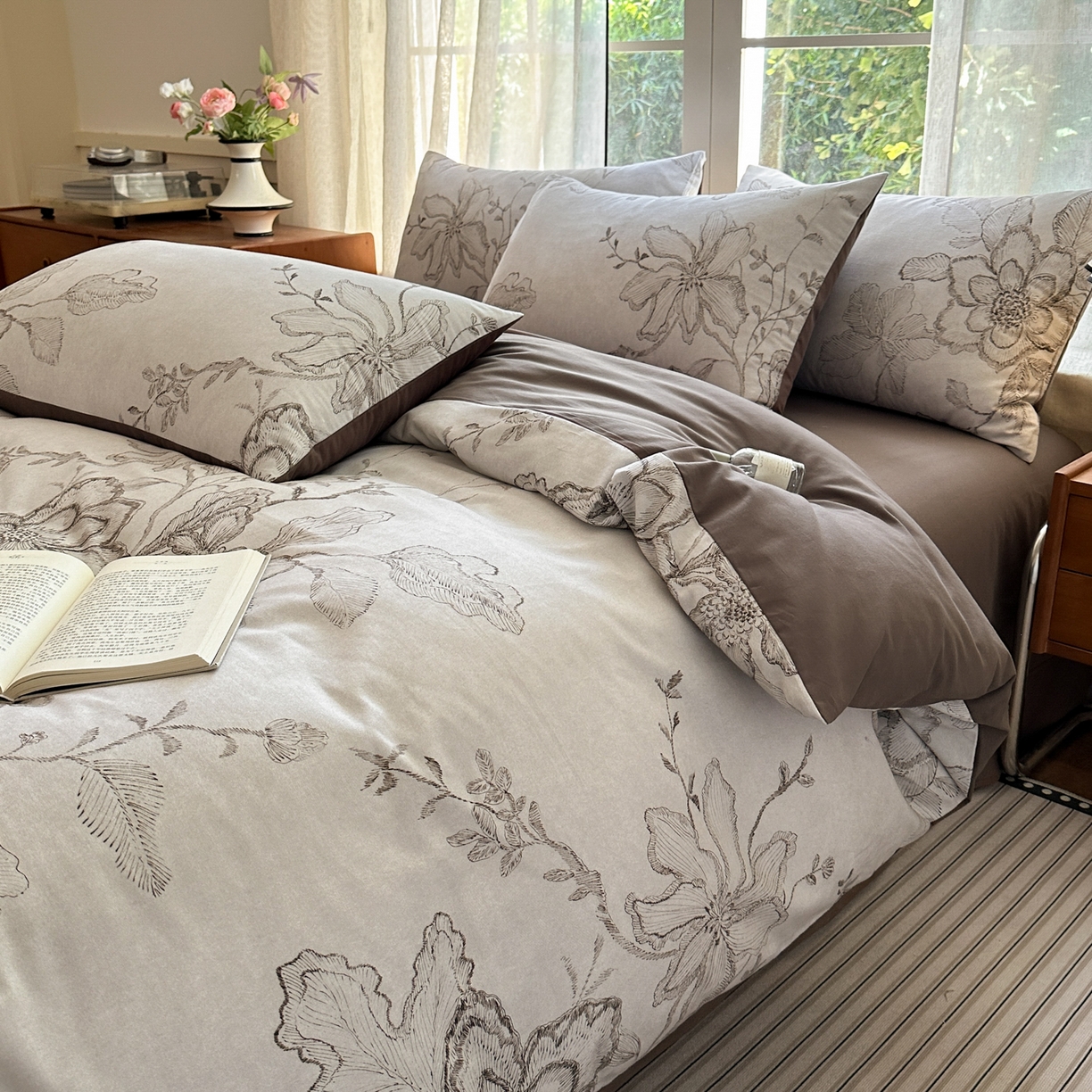 91家纺网 家纺一手货源 找家纺 优彩 2025新款数码印花全棉纯棉磨毛四件套 镜花水月