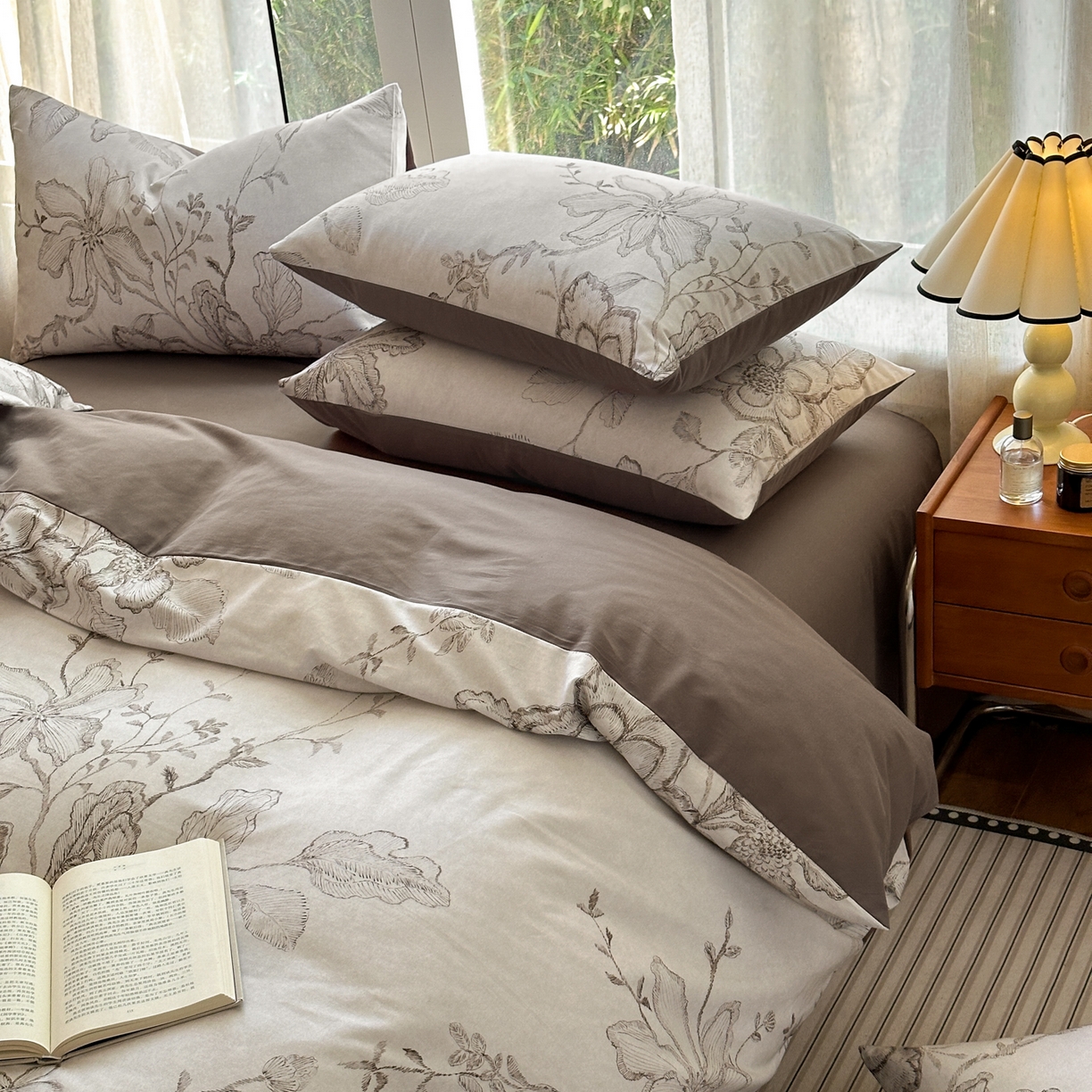 91家纺网 家纺一手货源 找家纺 优彩 2025新款数码印花全棉纯棉磨毛四件套 镜花水月