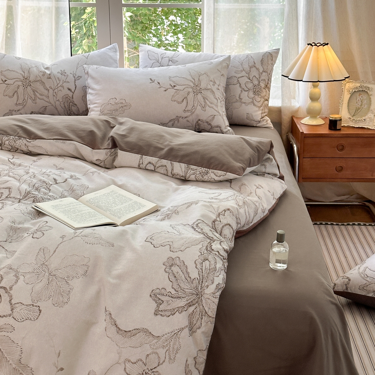 91家纺网 家纺一手货源 找家纺 优彩 2025新款数码印花全棉纯棉磨毛四件套 镜花水月