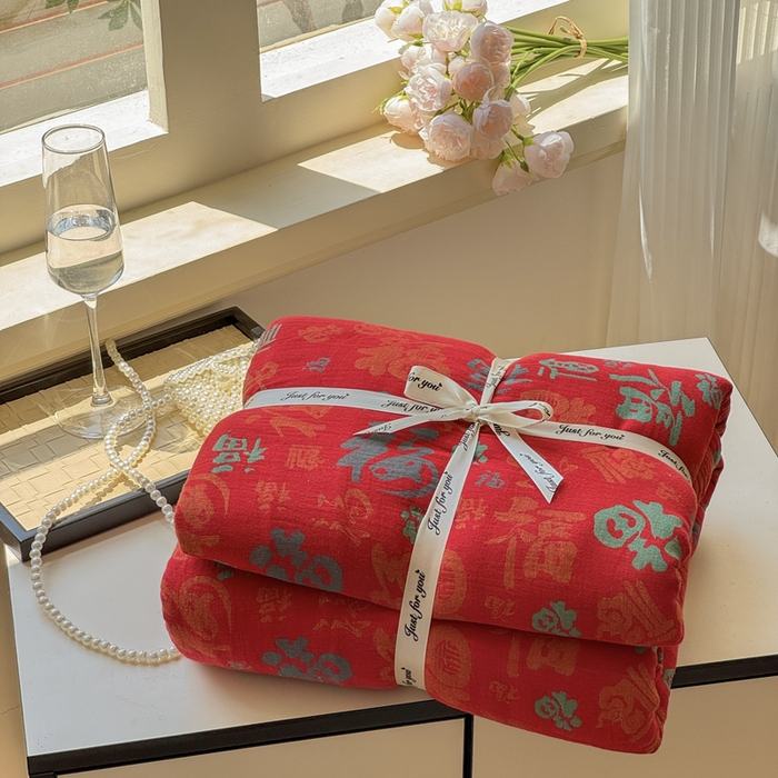 江南春家纺 【幻-暖纱】2025新款A类100%全棉色织提花双层纱四件套 【幻-暖纱】福王