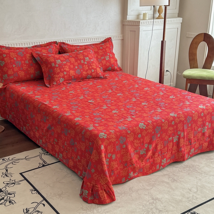 91家纺网 家纺一手货源 找家纺 江南春家纺【幻-暖纱】2025新款A类100%全棉色织提花双层纱四件套 【幻-暖纱】福王